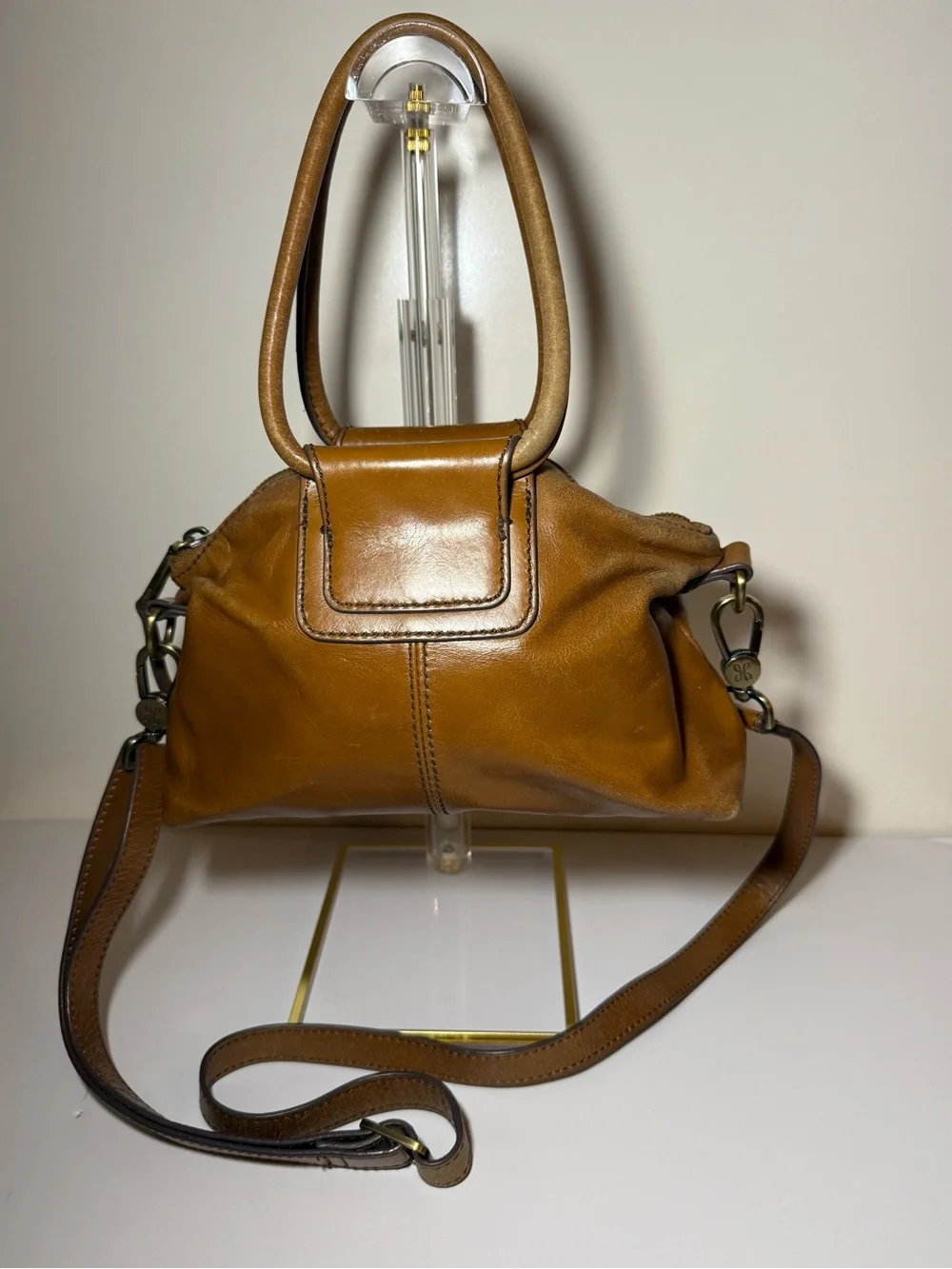 HOBO Cognac Brown Leather Satchel with Detachable Strap